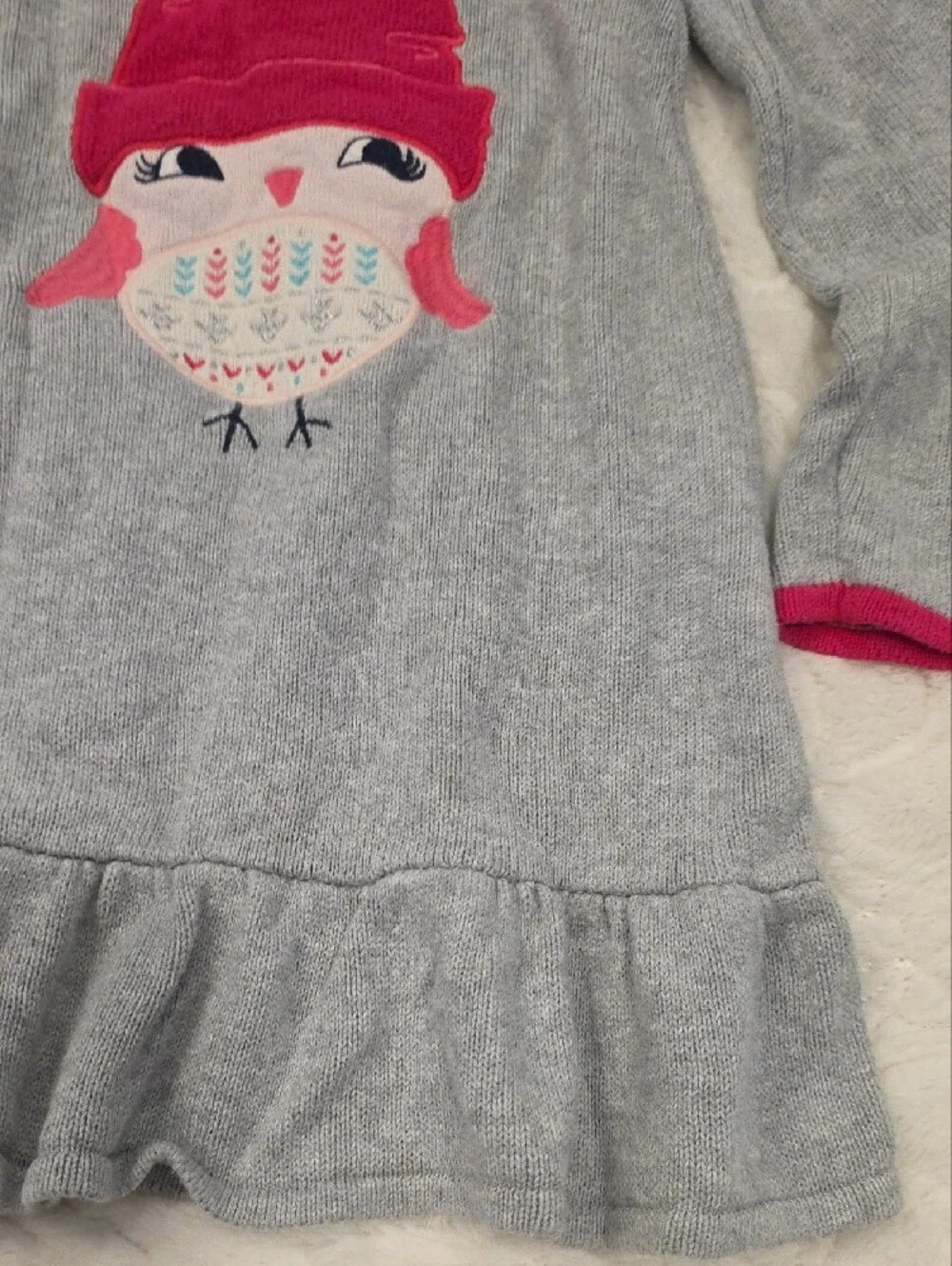 Gymboree Gray Knit Dress with Pink and Orange Bird Appliqué